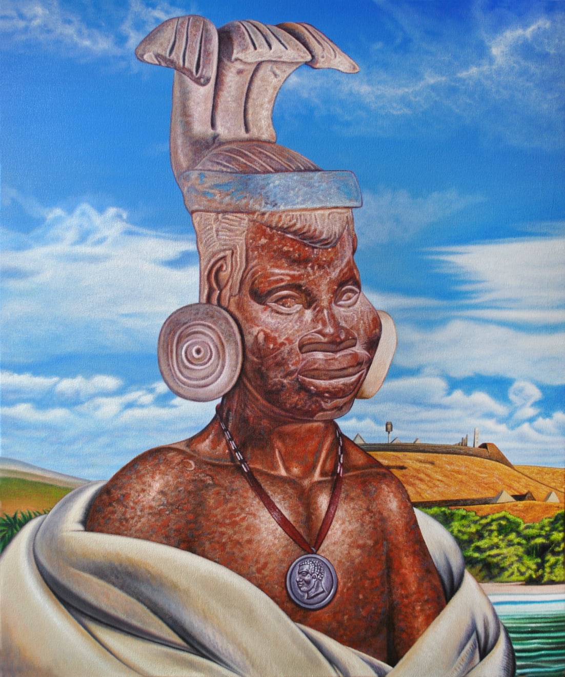 Kajahl, Terrestrial Figure (Earthtone Man w Tripartite Headress), 2019