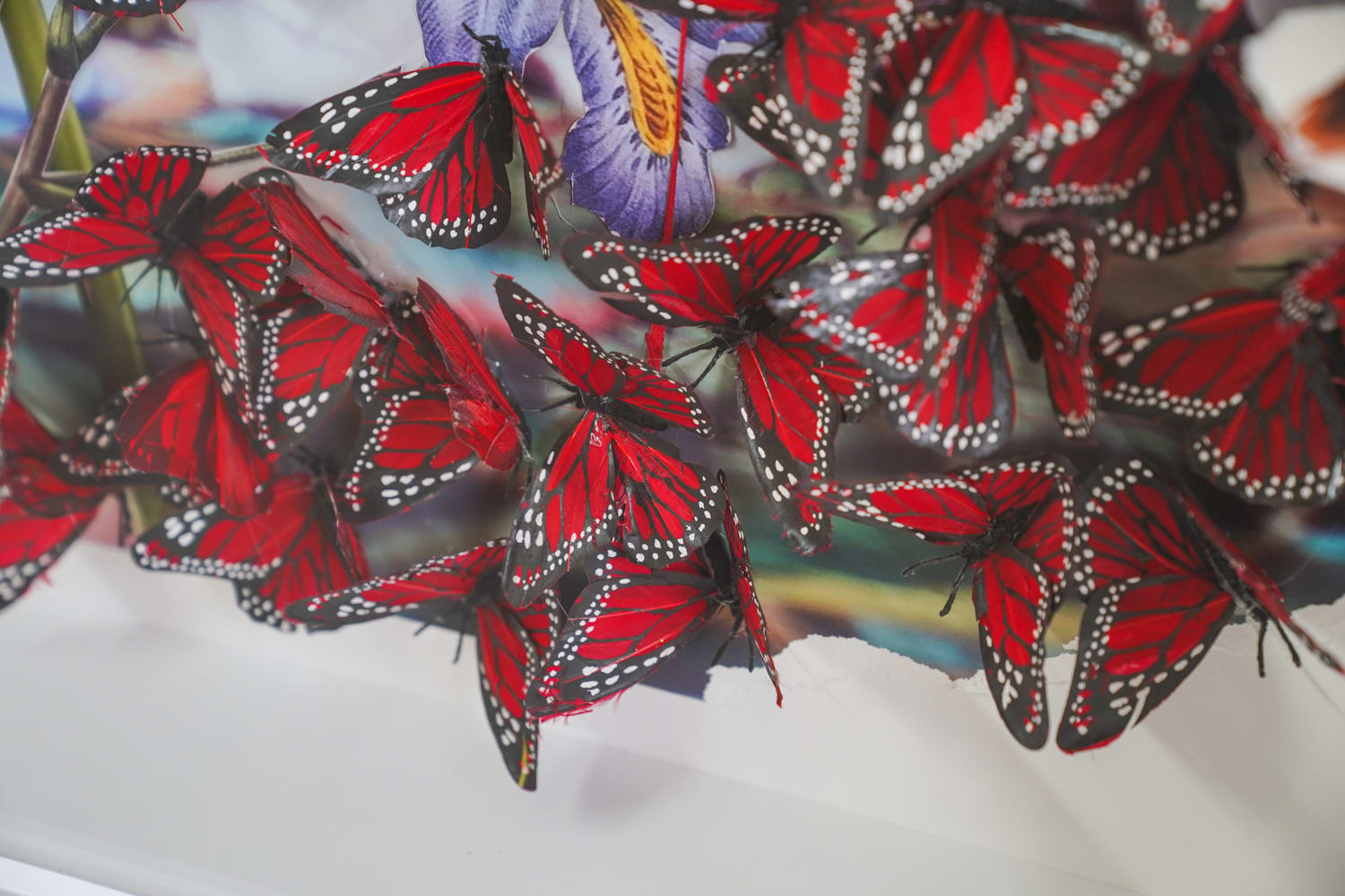 Ebony G. Patterson, ...between the stems sits a red cap above and below crown imperials..., 2019