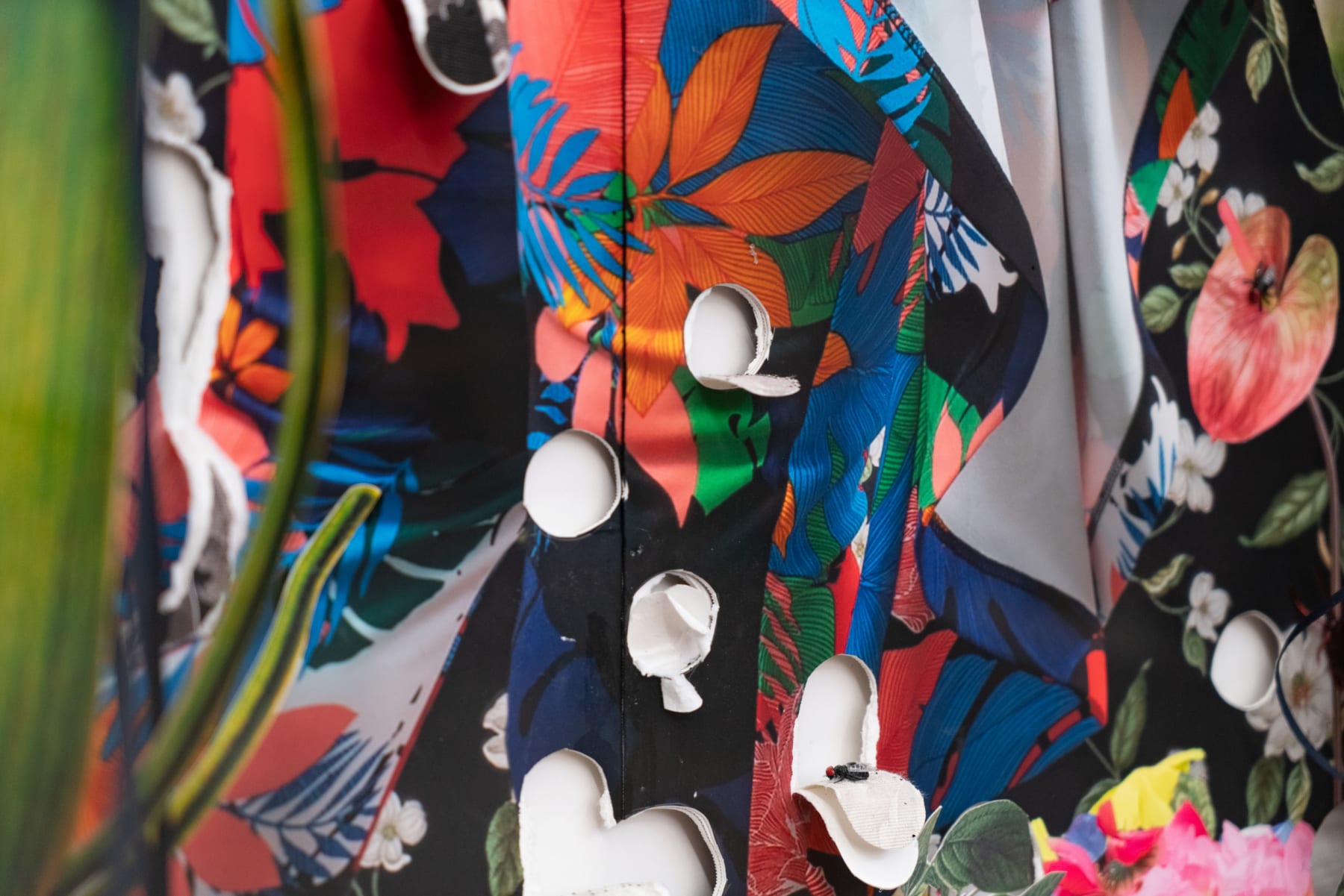 Ebony G. Patterson, ...the hawk looks out...as she embraces the haunt...and flies come for the nourishing..., 2021