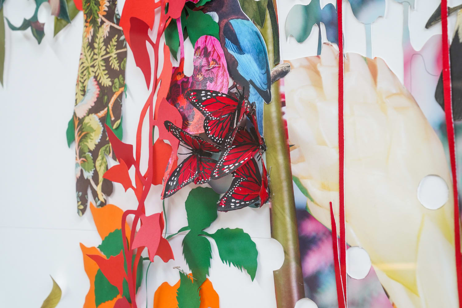 Ebony G. Patterson, ...between the stems sits a red cap above and below crown imperials..., 2019