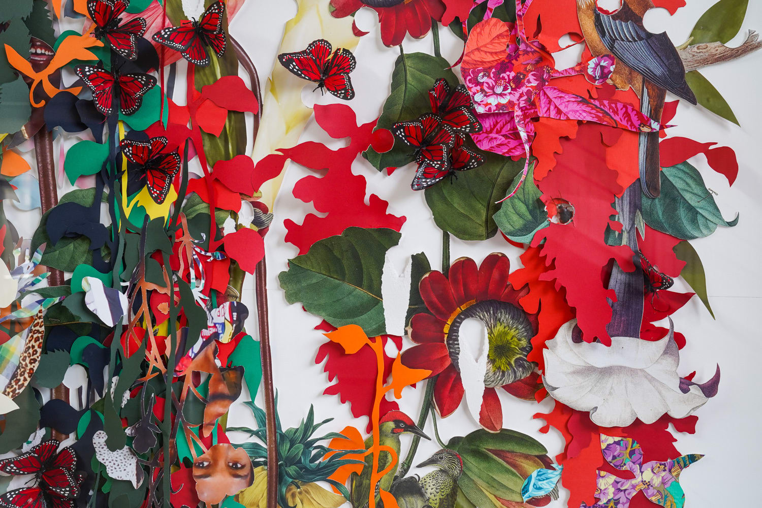 Ebony G. Patterson, ...between the stems sits a red cap above and below crown imperials..., 2019