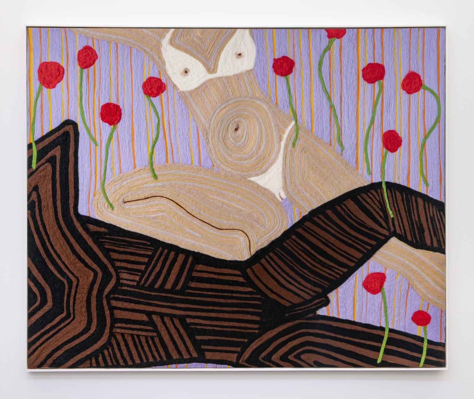 Cheryl Pope, Woman and Man Reclining on Striped Mat XVII, 2020