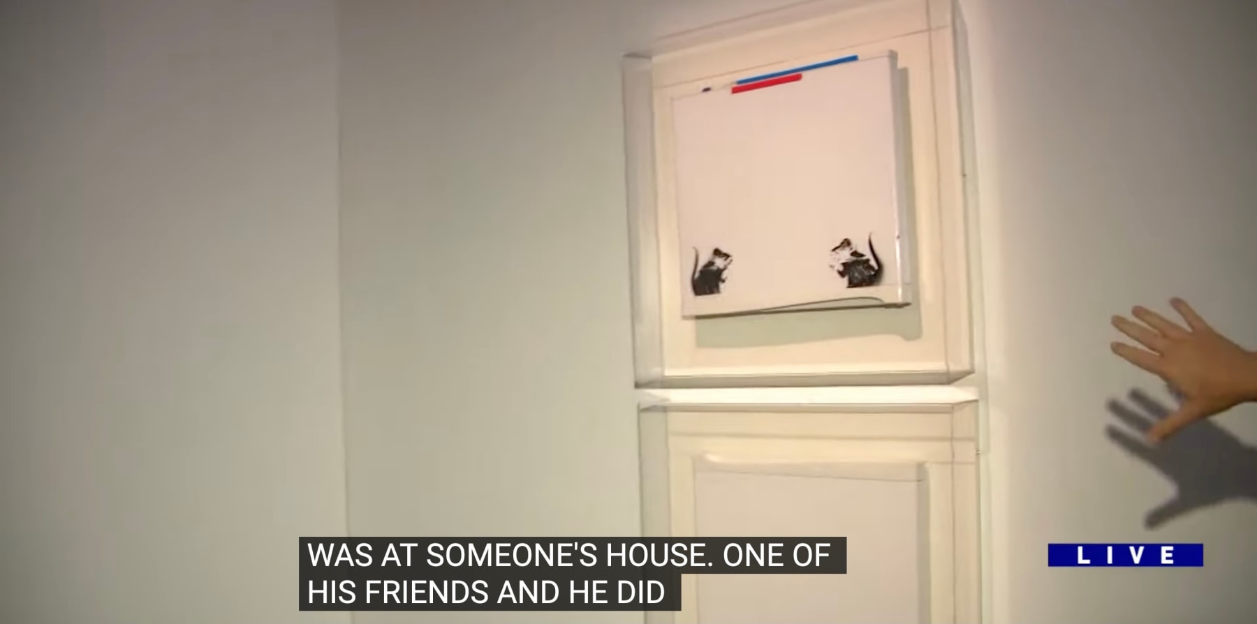 Banksy, Bowler Hat rats on fridge door (upper panel) ., Ca. 2004