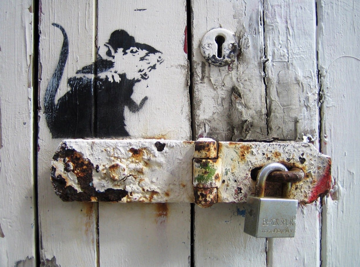 Banksy, "Bowler Hat Rats on fridge panel" aka "Lock Pick Rats" ., ca. 2004
