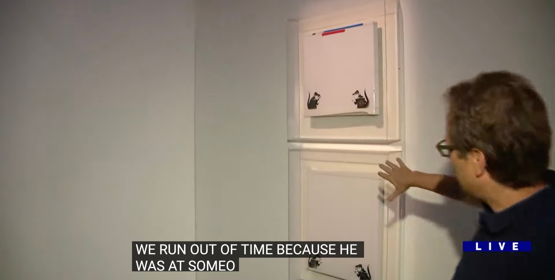 Banksy, Bowler Hat rats on fridge door (upper panel) ., Ca. 2004