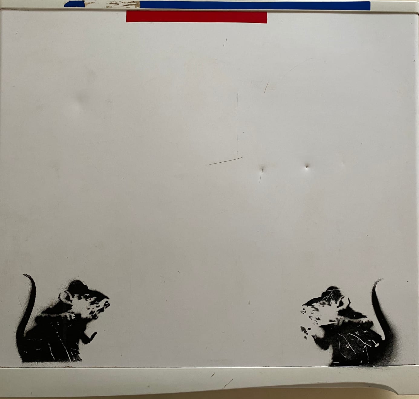 Banksy, Bowler Hat rats on fridge door (upper panel) ., Ca. 2004