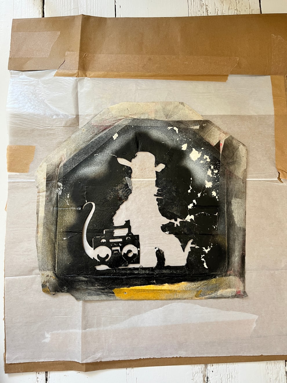 Banksy, Original stencil for Gangsta Rat aka Ghetto Blaster Rat or Boom Box rat., ca 2002