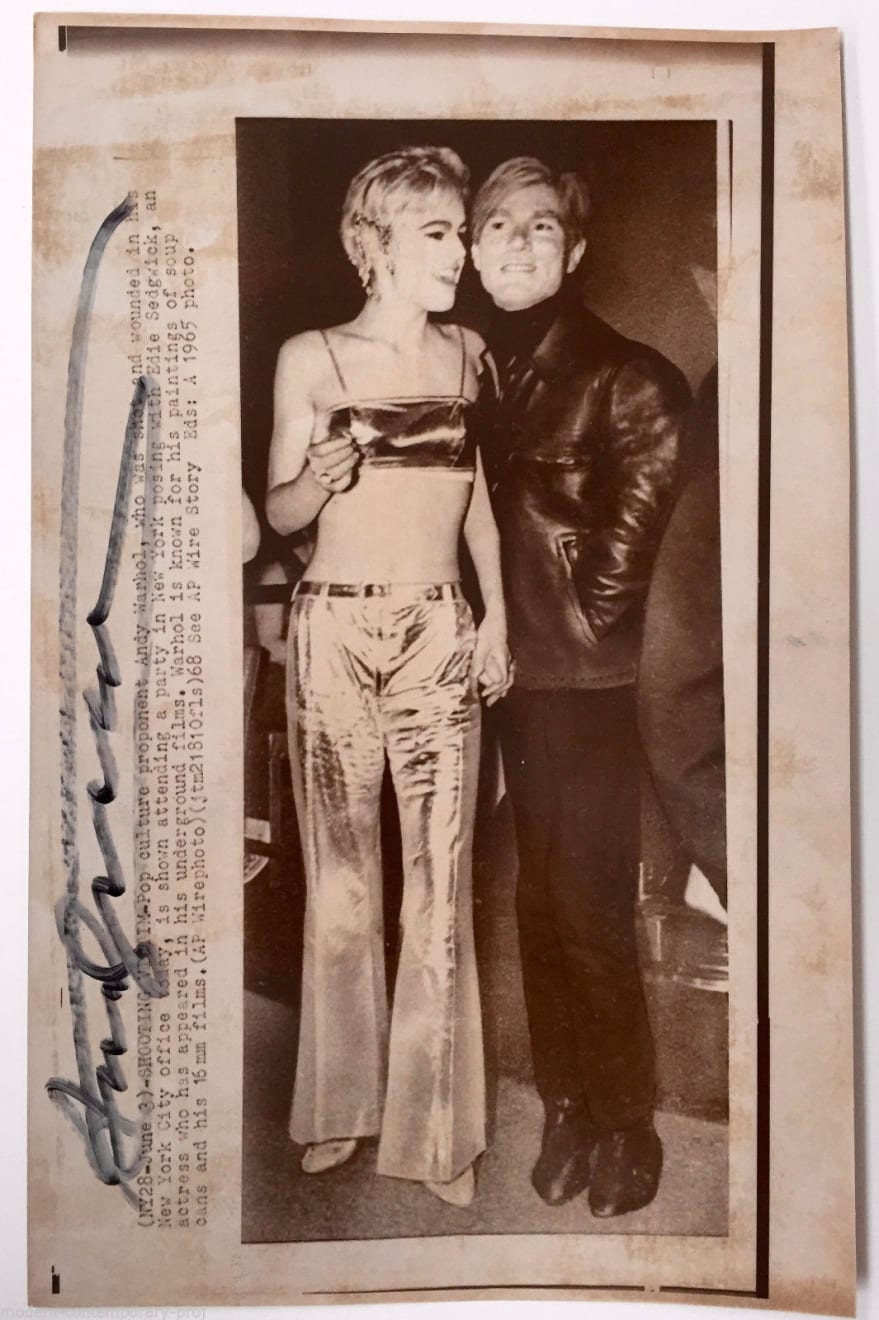 Andy Warhol, "Andy and Edie Sedgewick" signed photo, stamped., 1968