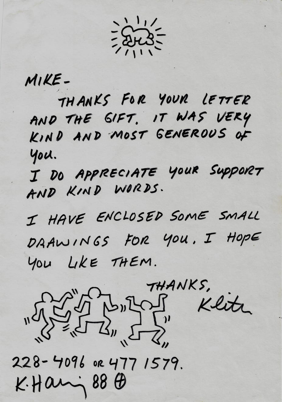 Keith Haring, Letter with dancing men, 1988