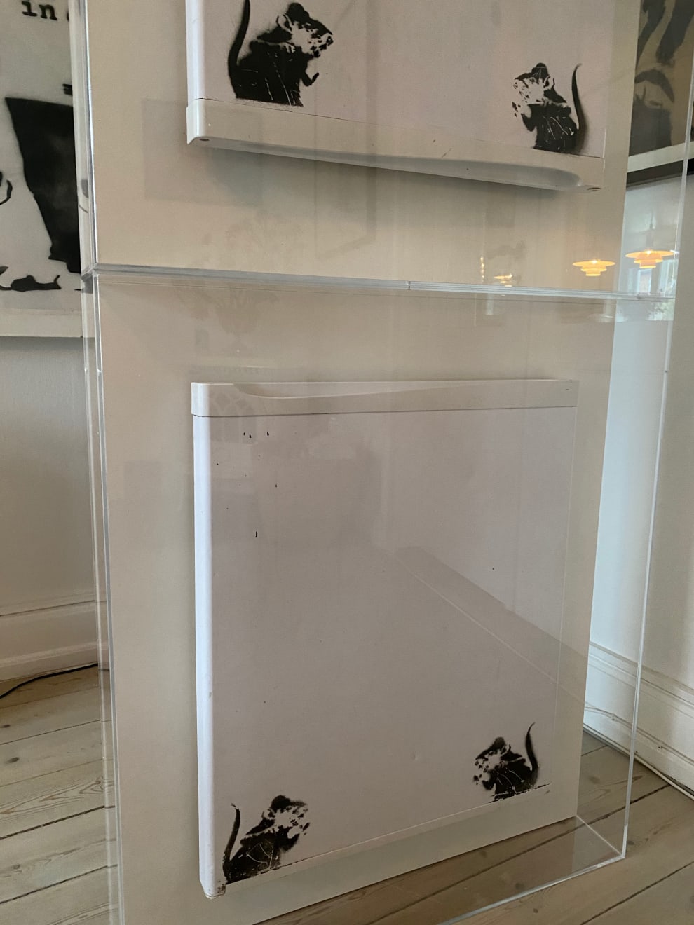 Banksy, Bowler Hat rats on fridge door (upper panel) ., Ca. 2004