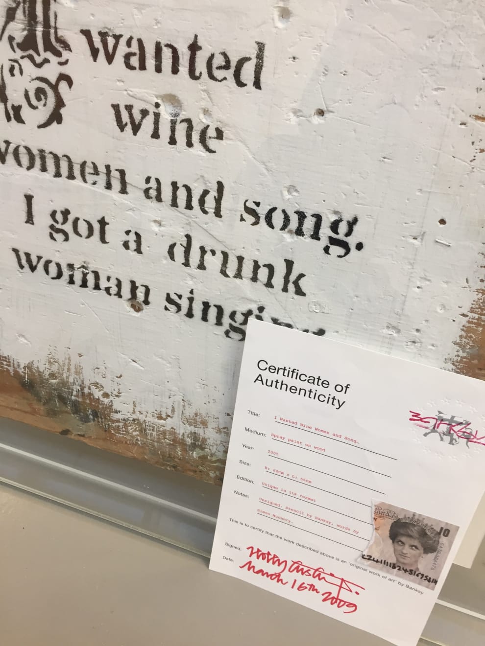 Banksy, "I wanted wine women and song..." SOLD, 2005