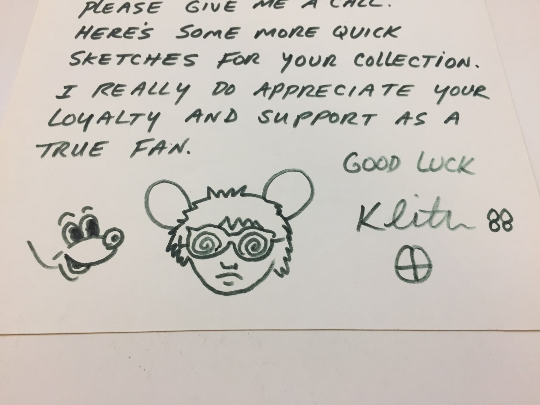 Keith Haring, Letter with Andy Mouse, 1988