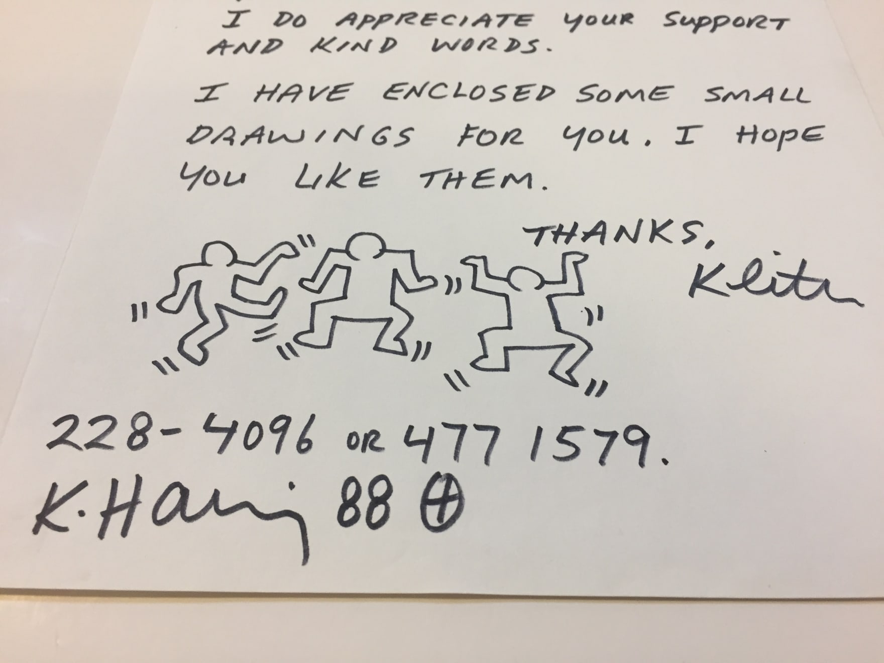 Keith Haring, Letter with dancing men, 1988