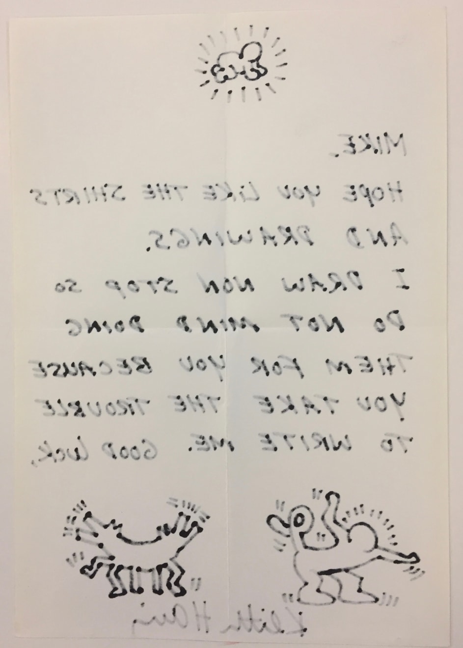Keith Haring, Letter to Mike with drawings (RESERVED), 1988