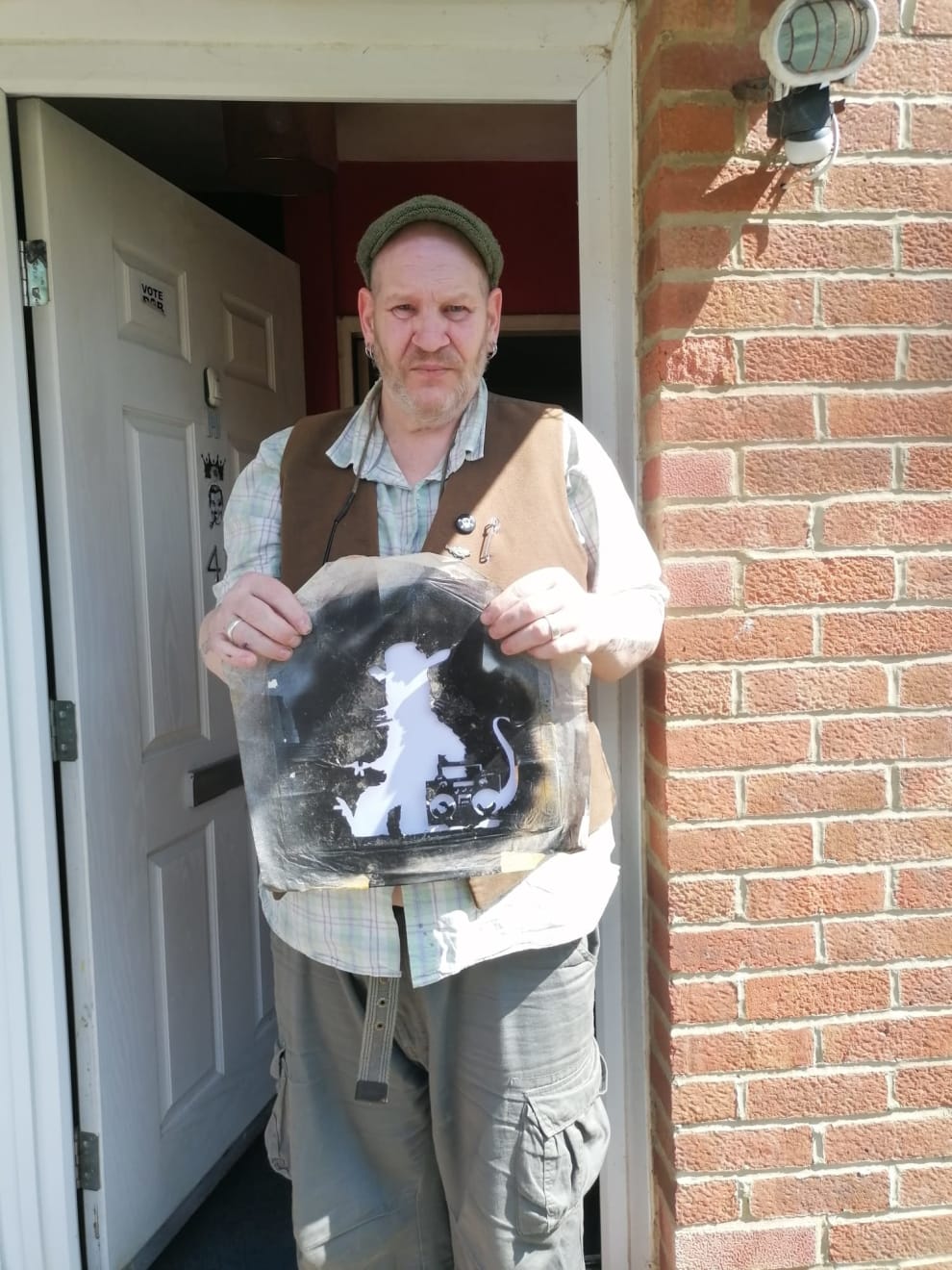 Banksy, Original stencil for Gangsta Rat aka Ghetto Blaster Rat or Boom Box rat., ca 2002