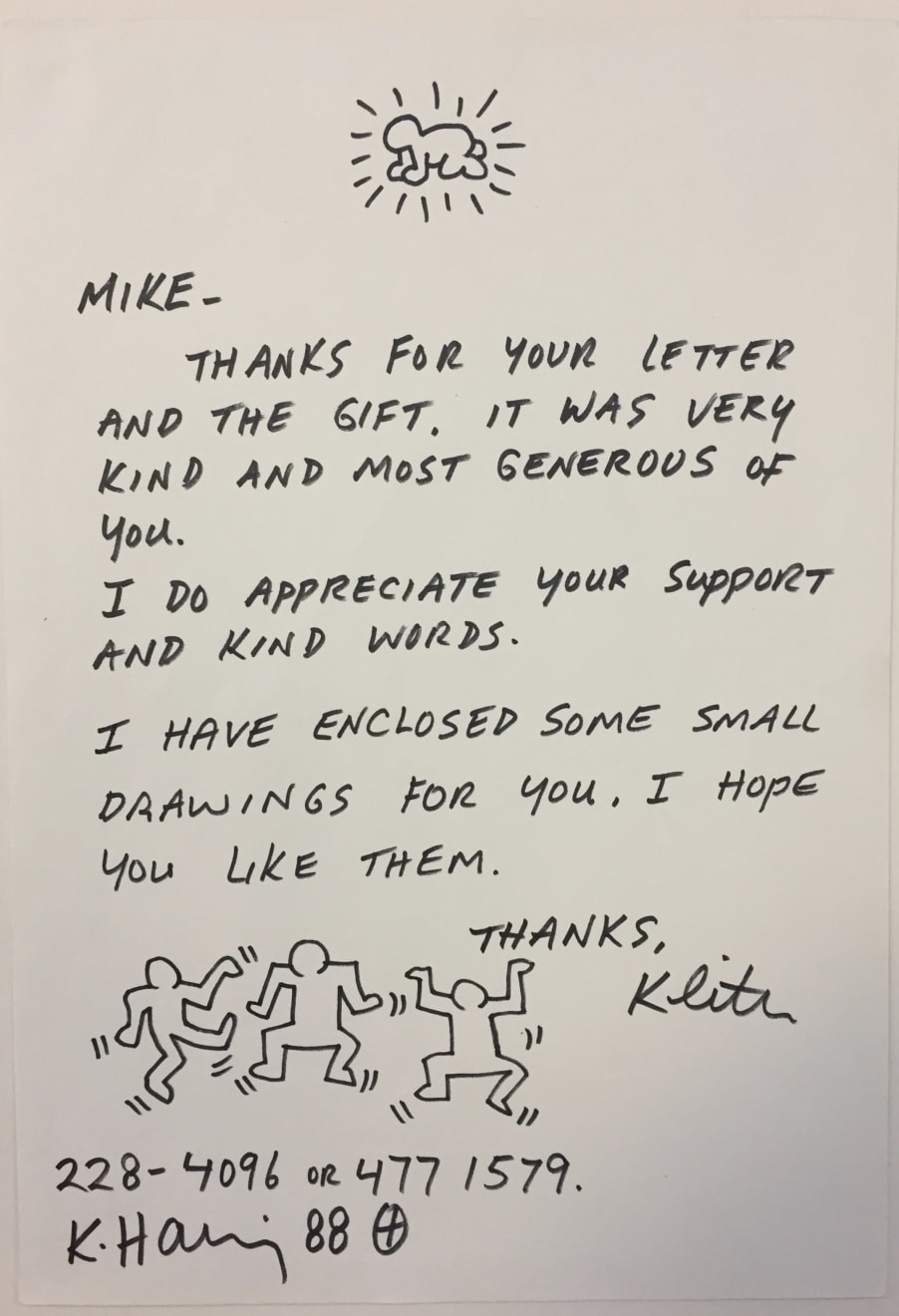 Keith Haring, Letter with dancing men, 1988