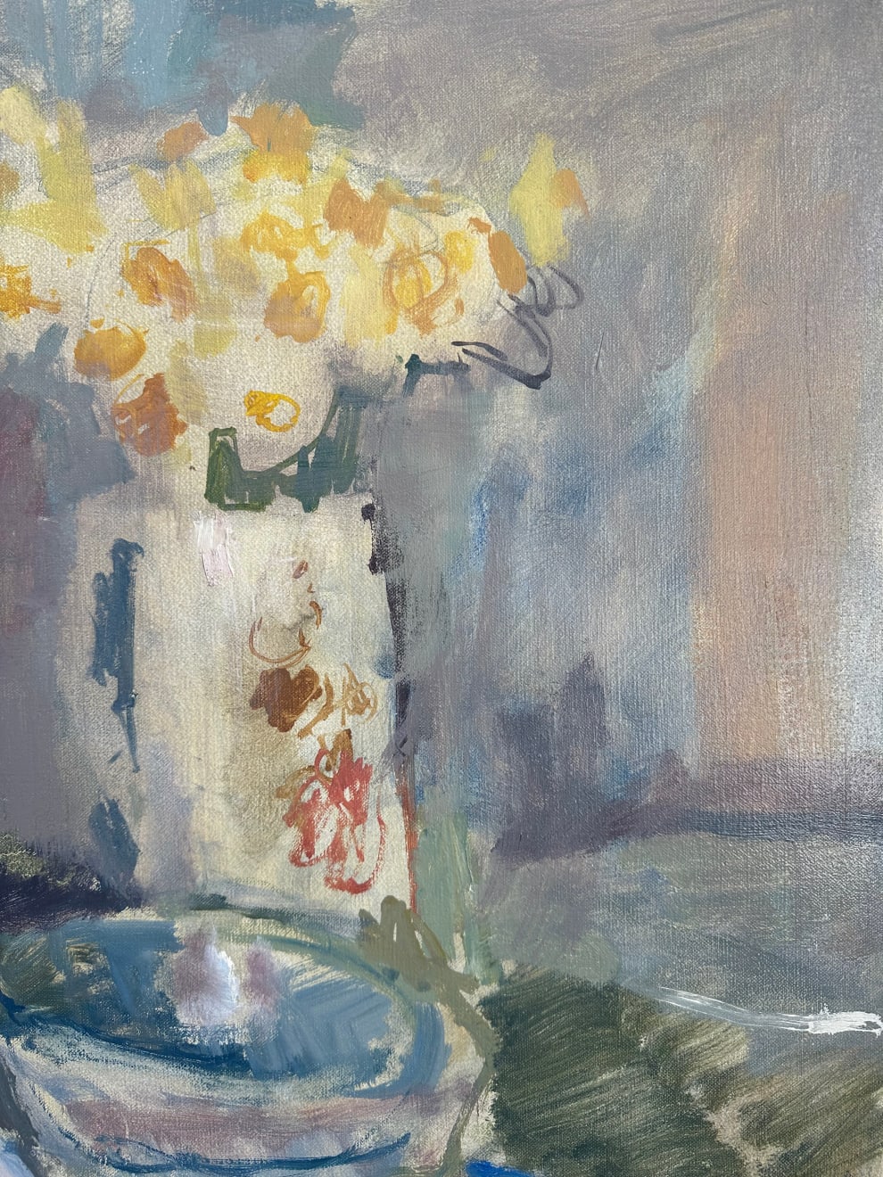 Daniel Shadbolt, Still Life with Jugs and Daffodils, 2024