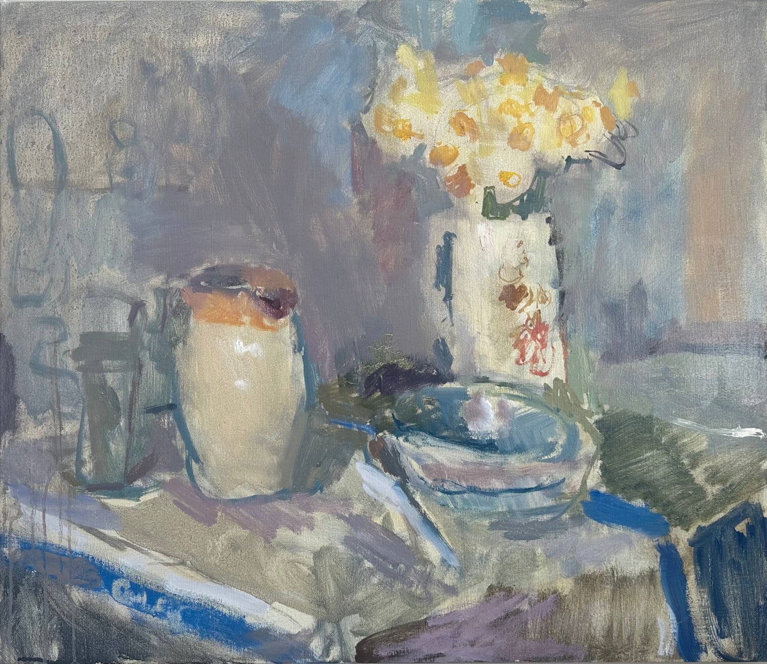 Daniel Shadbolt, Still Life with Jugs and Daffodils, 2024