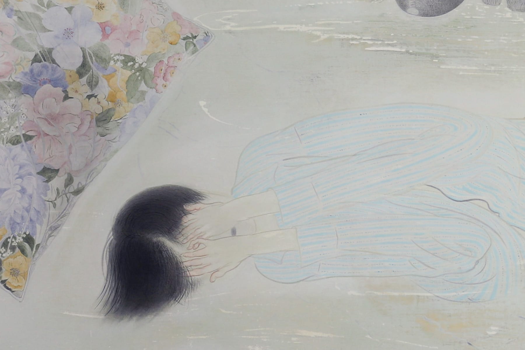 Tomoko Kashiki, Stuffed Toys and floral pillow, 2019