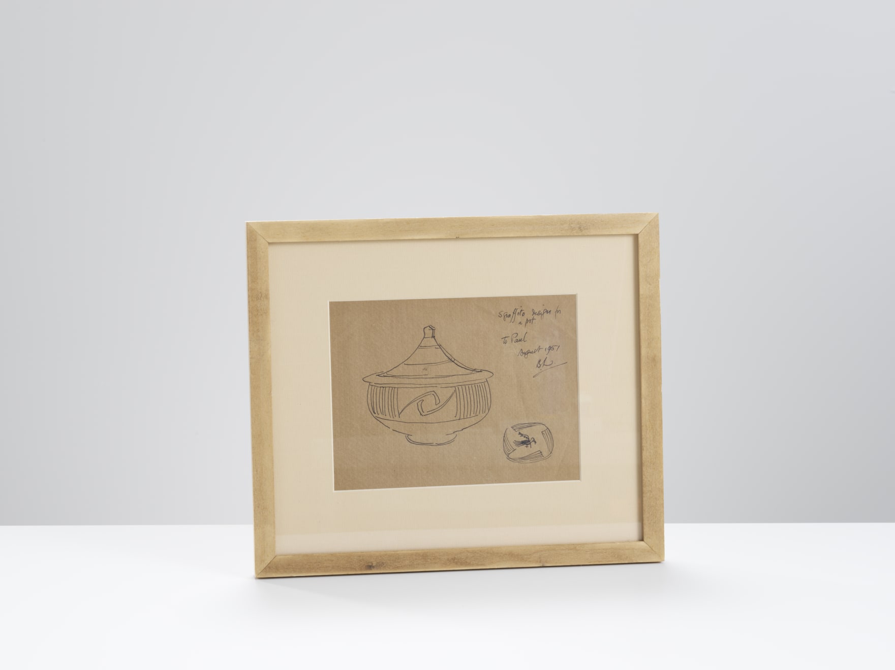 Bernard Leach, Signed Sketch of a Lidded Pot