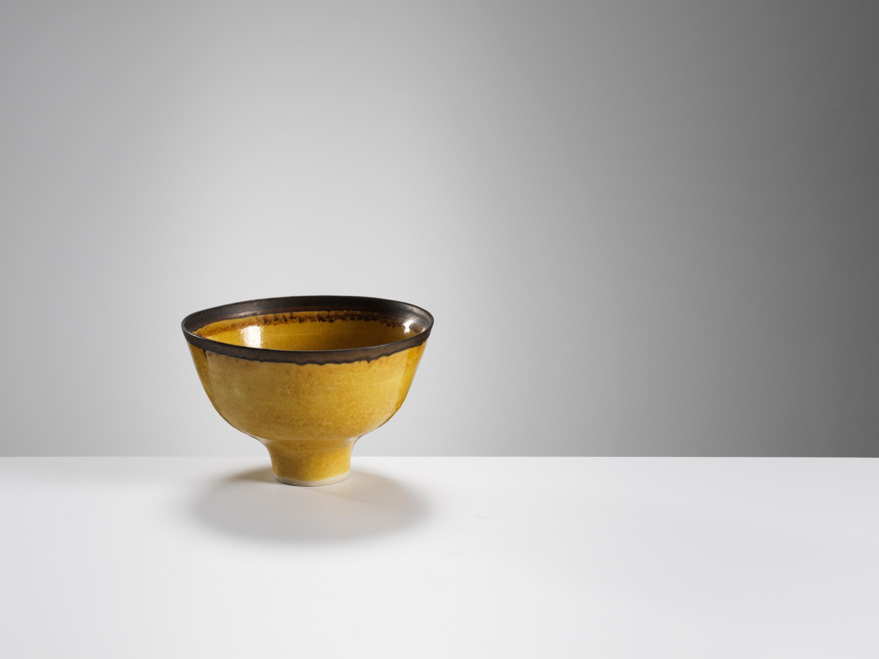 Lucie Rie, Yellow Bowl with Bronze Rim