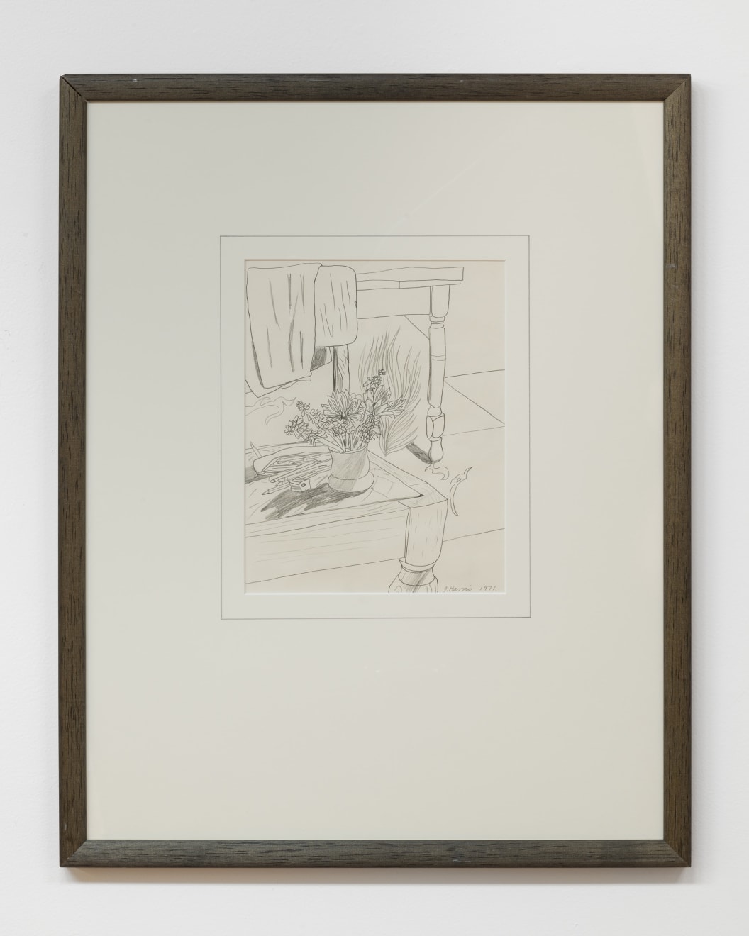 Jeffrey Harris, Still-Life with Vase of Flowers and Pencilcase, 1971