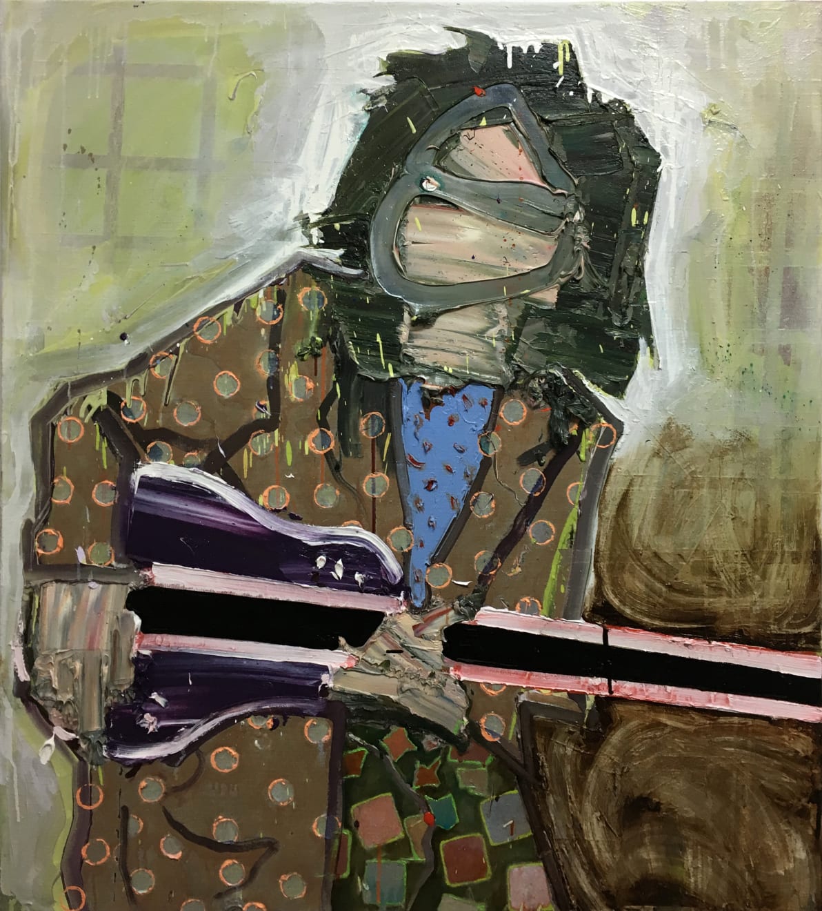 Toby Raine, Jimmy Page backstage in Miami with fancy coat and guitar, 2017
