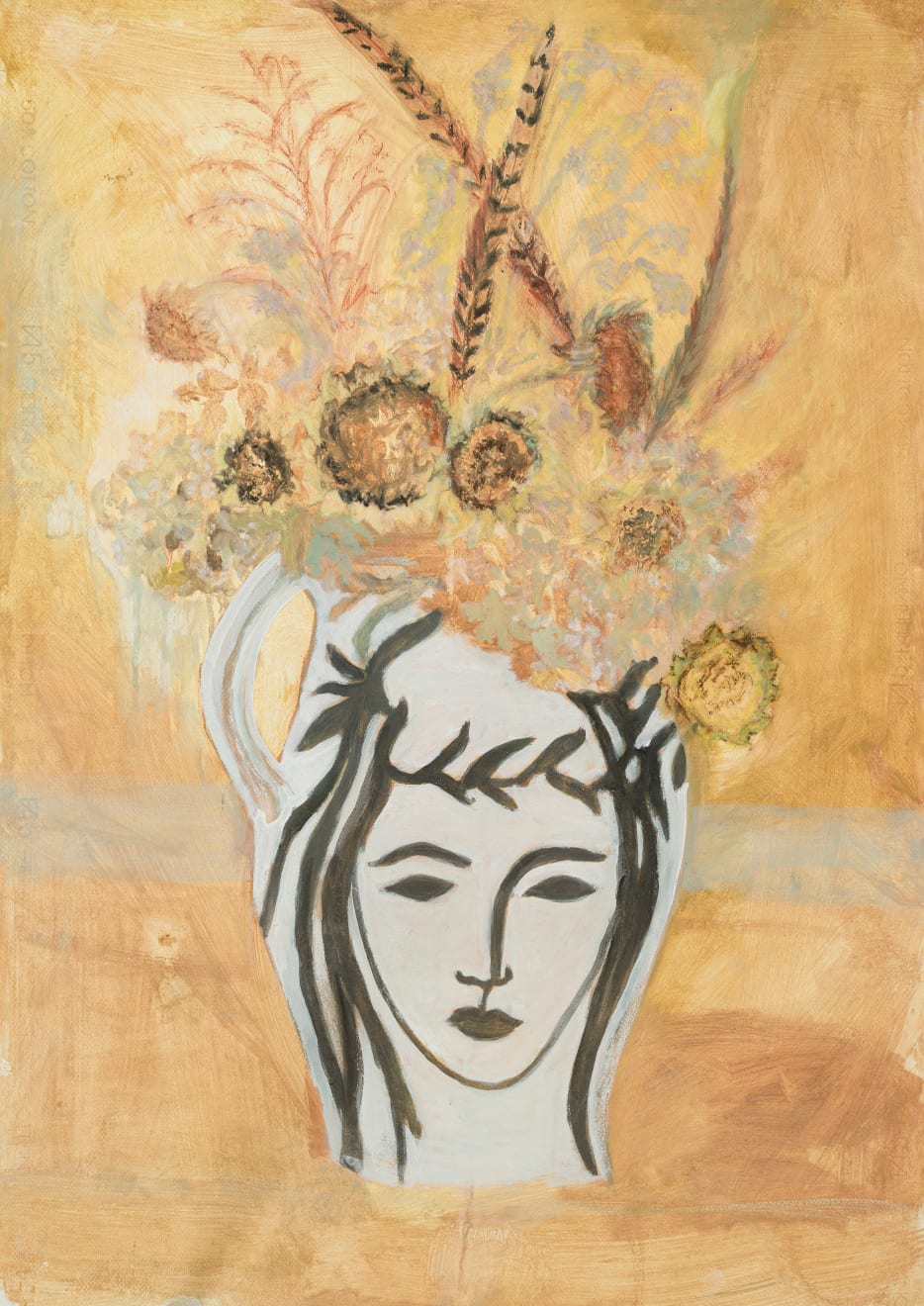 Star GOSSAGE, Vase with the Hydrangeas & Sunflowers & Pheasant Feathers, 2022