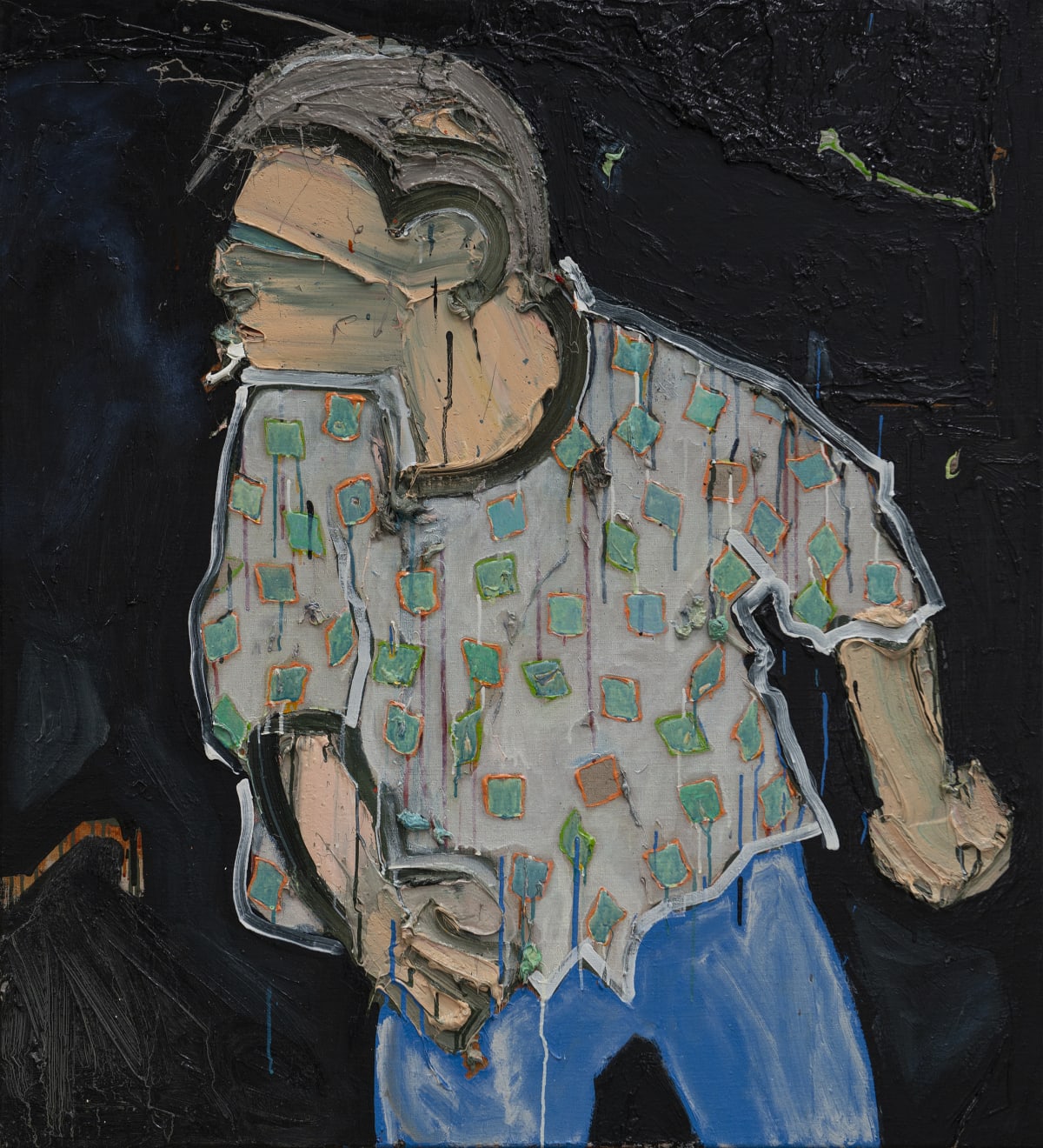 Toby Raine, Mel Gibson Getting Drunk and Blaming it on the Jews. Painting Number 5 (checked shirt, cigarette), 2018