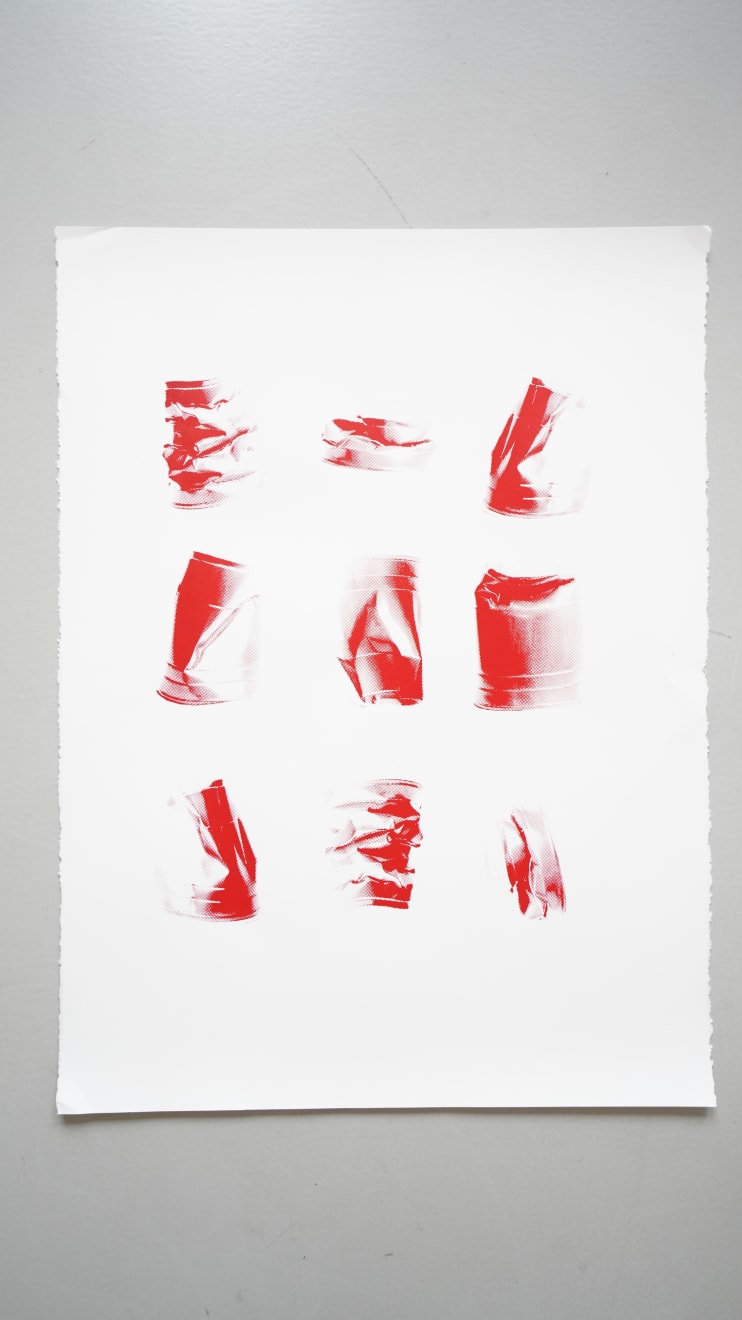 Paula Crown, Untitled (Red solo cups on white), 2019