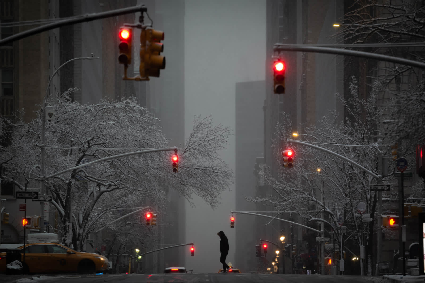 PHIL PENMAN, Snow on Madison Avenue, New York, 2019