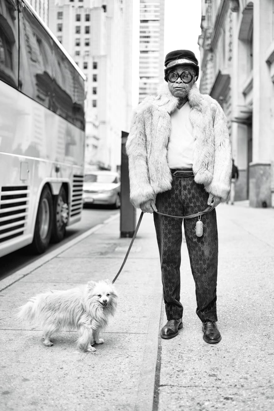 PHIL PENMAN, Man and his dog on Madison Avenue,, New York, 2015