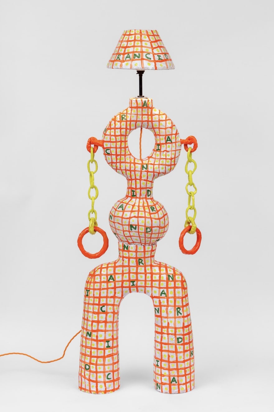 Xanthe Somers, RANCID / Floor standing lamp, white orange and green, 2022