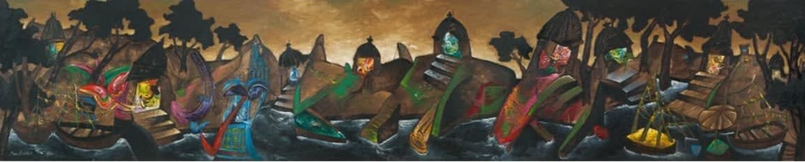 Manu Parekh, Banaras at Dawn (Triptych), 2005
