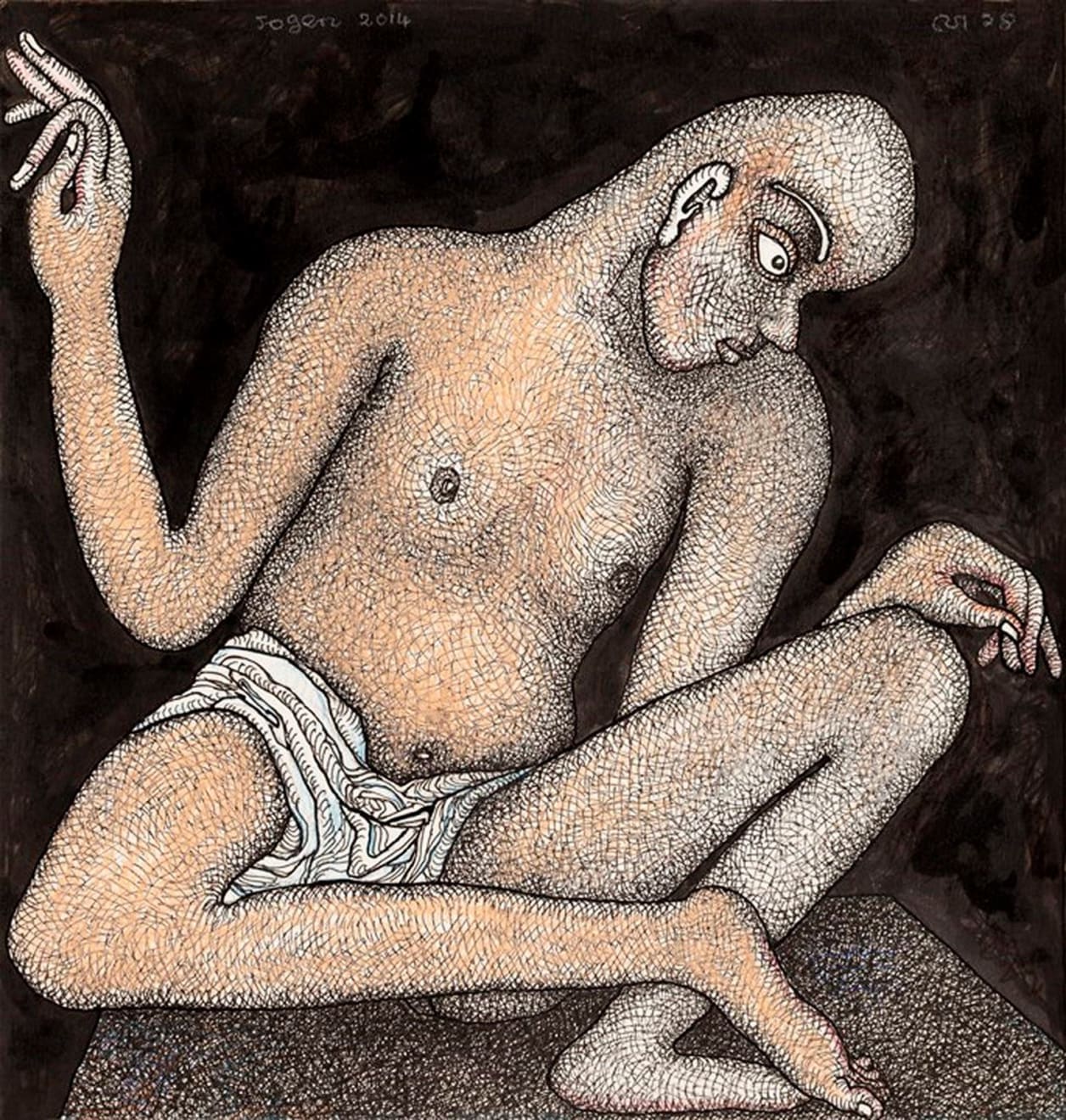 Jogen Chowdhury, Man Seated on the Floor, 2014