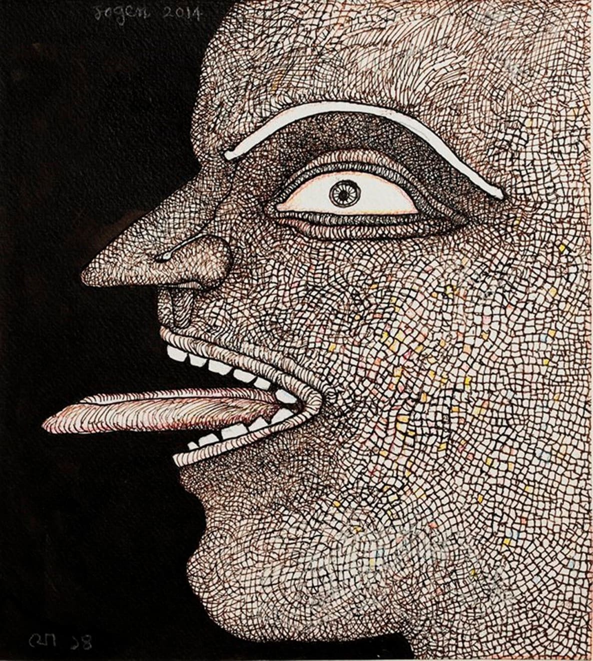 Jogen Chowdhury, Face with Protruded Tongue, 2014