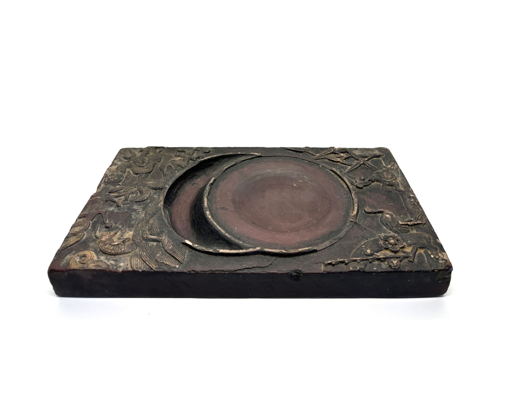 Chinese Antique, Hand Carved Scholars Ink Stone with Dragon Motif, Jiangsu Province, 18th Century