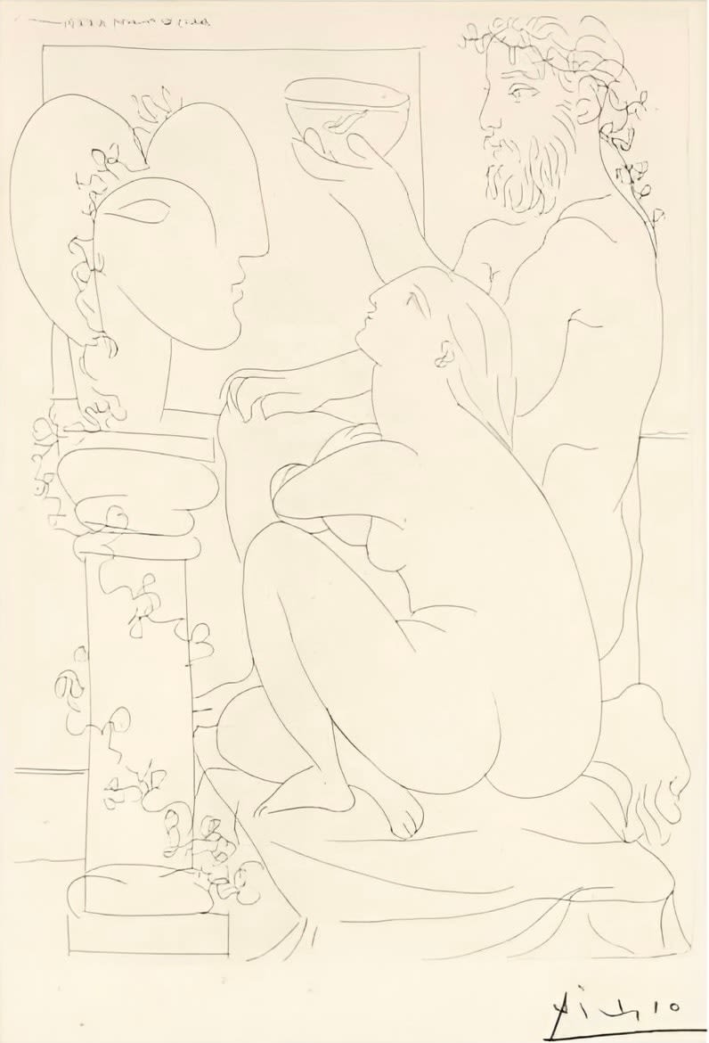 Pablo Picasso, Sculpteur Avec Coupe et Modele Accroupi, 1933