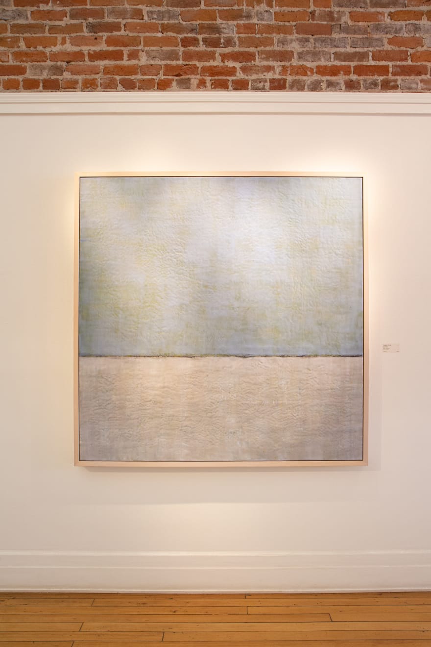 Blue and white encaustic on panel painting by Fringe Gallery artist Amy Van WInkle