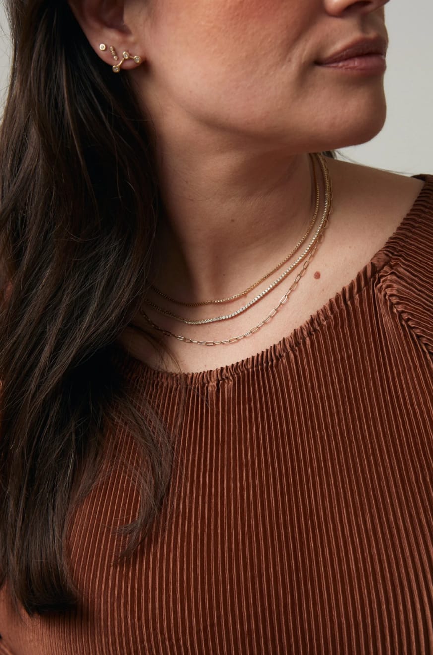 14k yellow gold box chain by Fringe Gallery studio jeweler Jane Pope