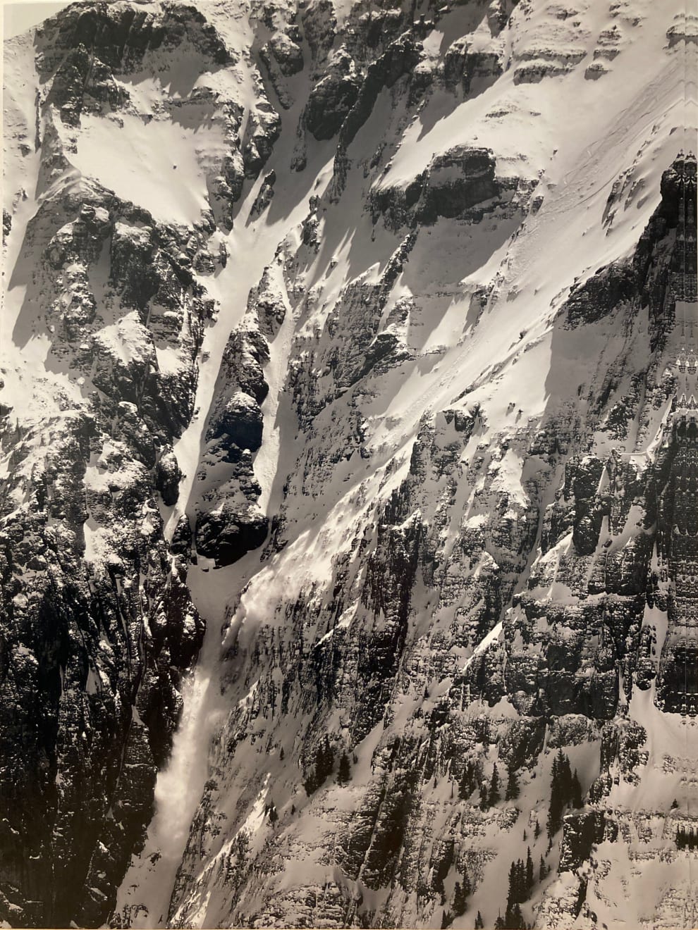 Black and white photo of a ski chute by slate gray gallery photographer Brett Schreckengost