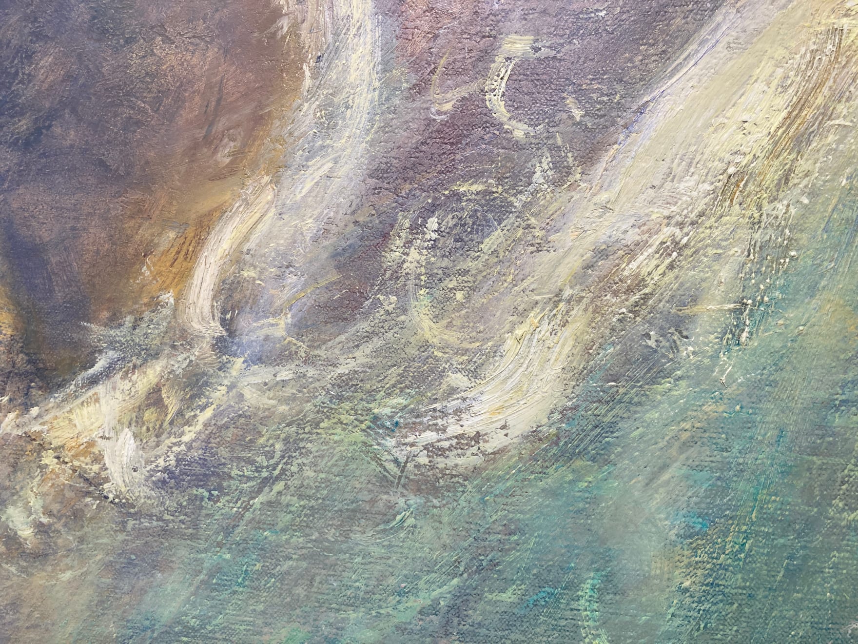 Oil painting by slate gray gallery artist Gordon brown of mountians with an abstract background