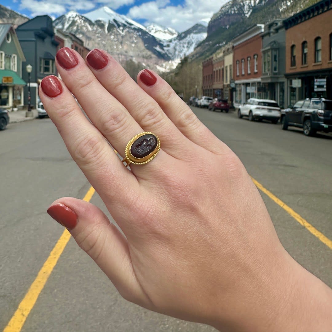 Antique Intaglio Carnelian Ring by Fringe Gallery studio jeweler Marki Knopp