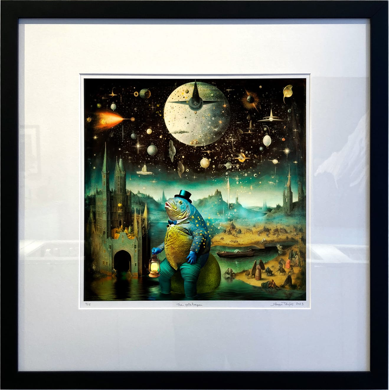 Archival Inkjet Print of The Gatekeeper by Slate Gray Gallery Artist Maggie Taylor in a black frame