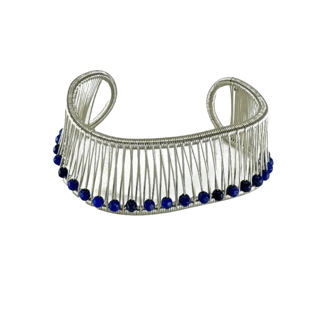 Silver Wave Cuff with Lapis by Fringe Gallery studio jeweler Tana Acton