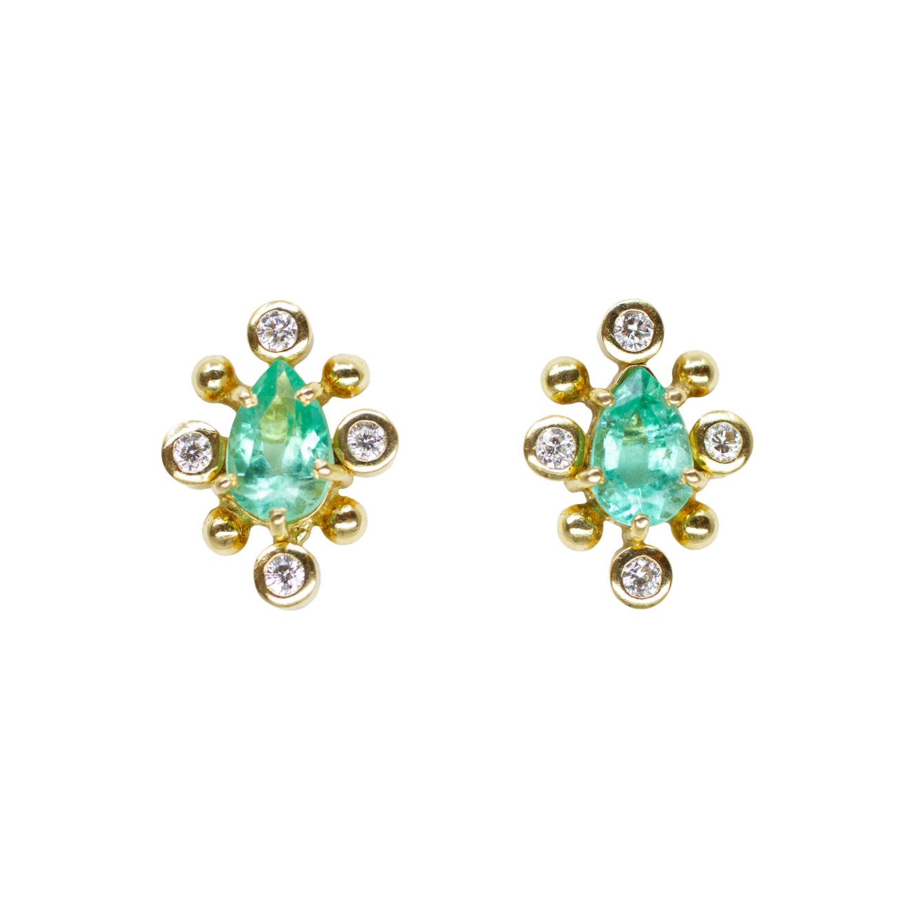Sandra Frias, Emerald Drop and Diamond Insect Earrings