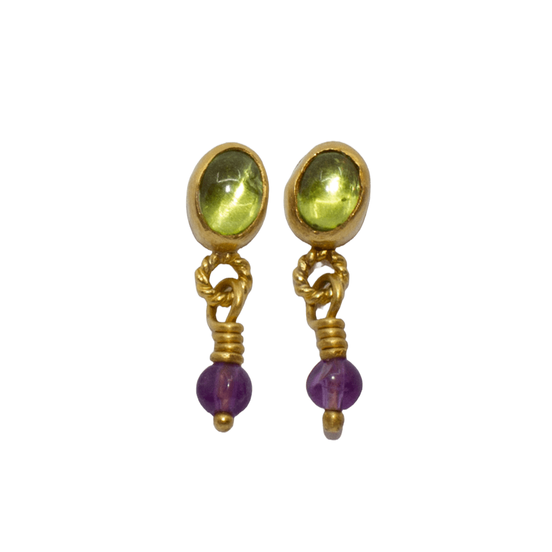 Small Peridot Studs by Fringe Gallery studio jeweler Marki Knopp