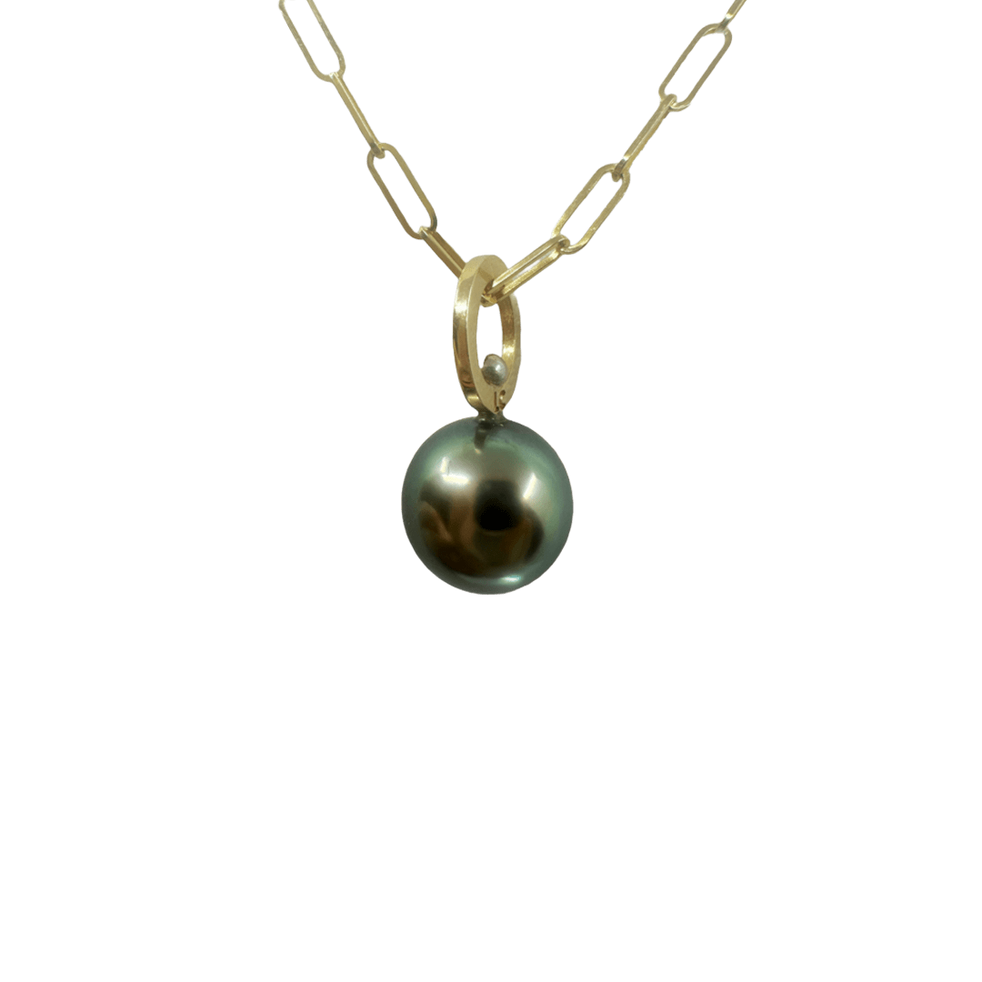 Short Dark Peacock Tahitian Pearl Charm by Fringe Gallery studio jeweler Lauren Chisholm