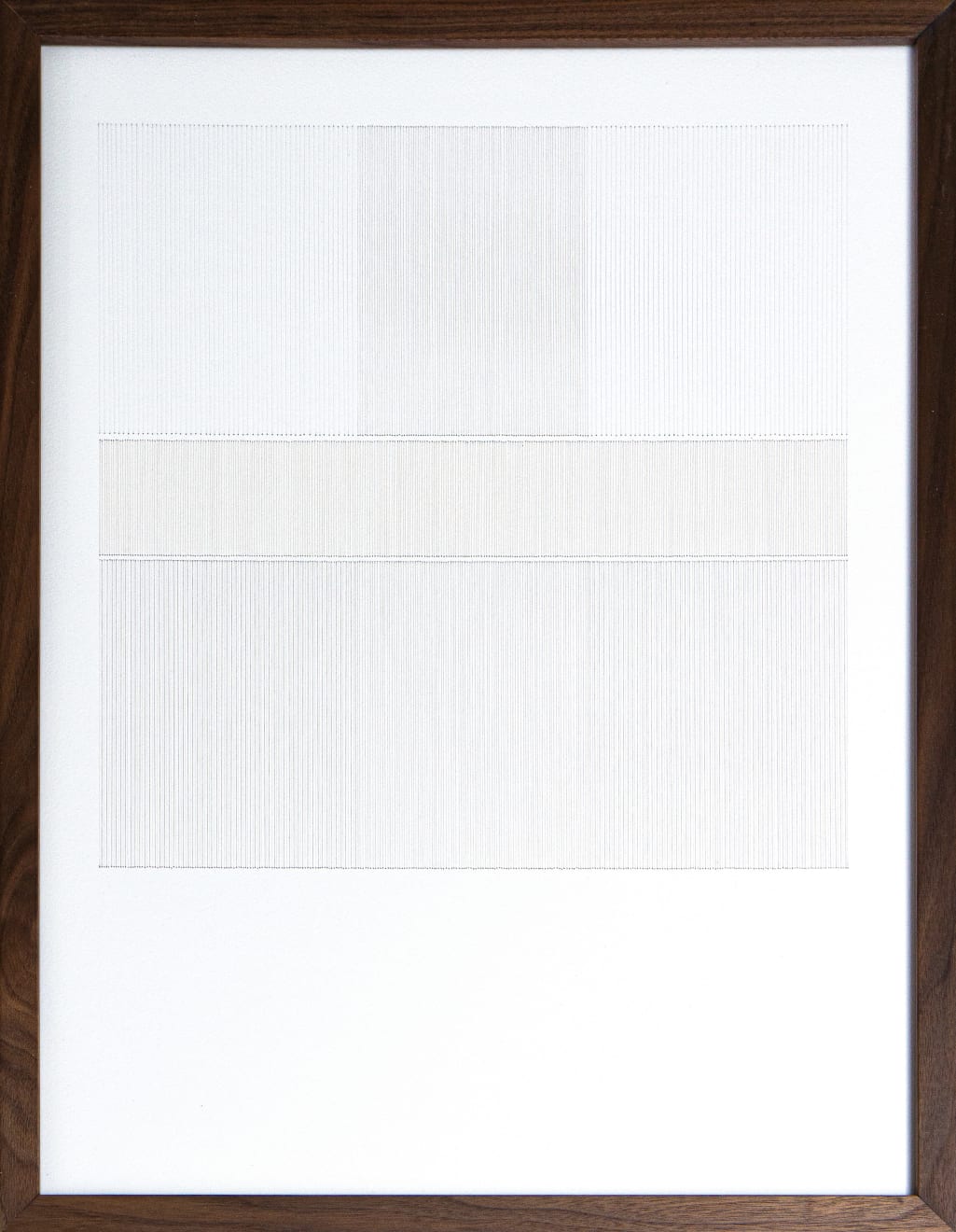 Framed white thread on paper work by Fringe Gallery artist Rebecca Messier