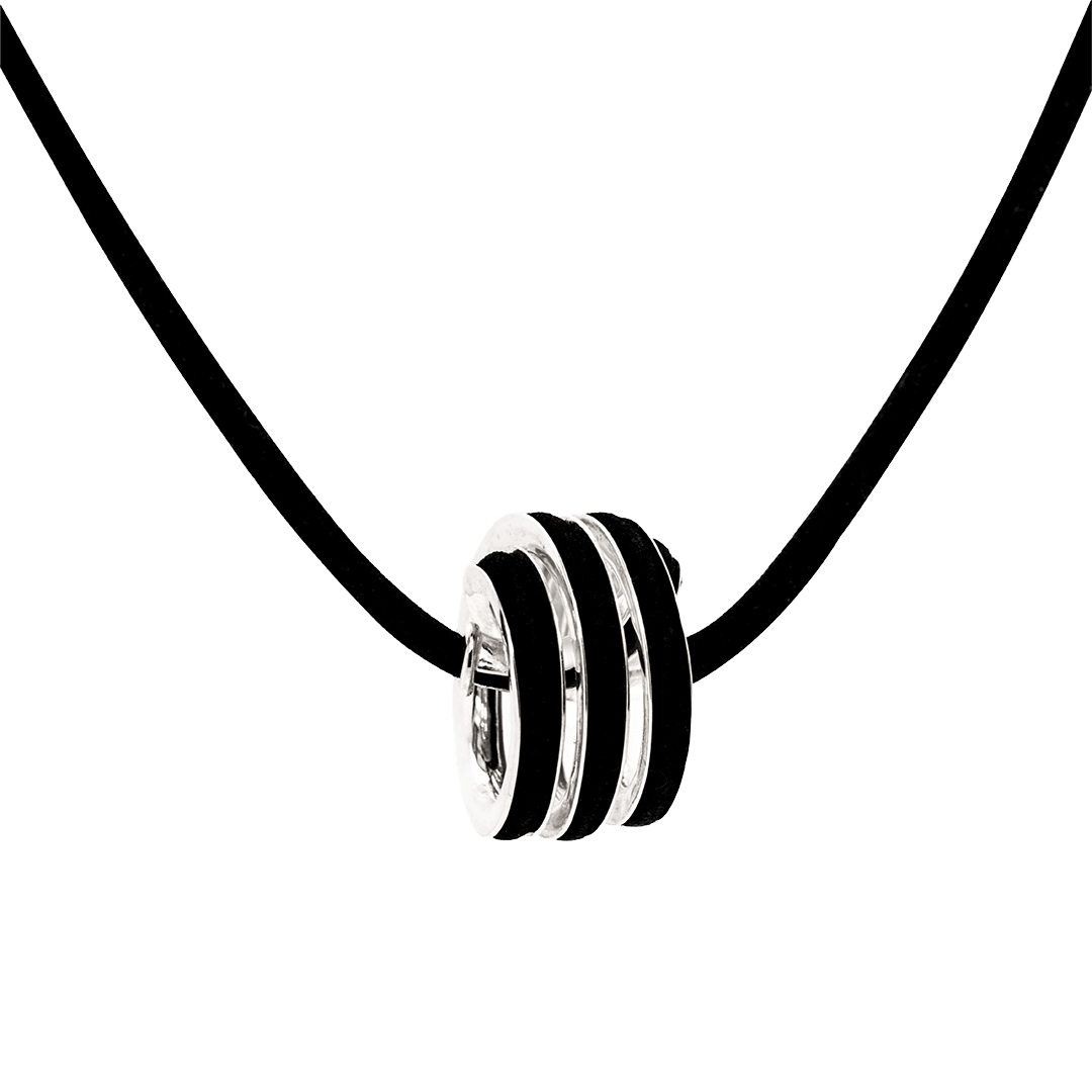 silver and leather triple wrap knot pendant necklace by studio jeweler Timo Krapf